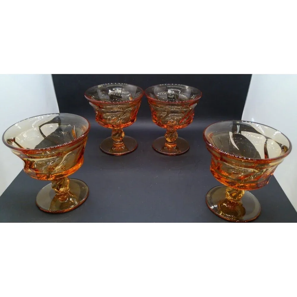 Vintage Fostoria Jamestown Swirl Amber Sherbet Or Champagne Glasses Set Of 4 A